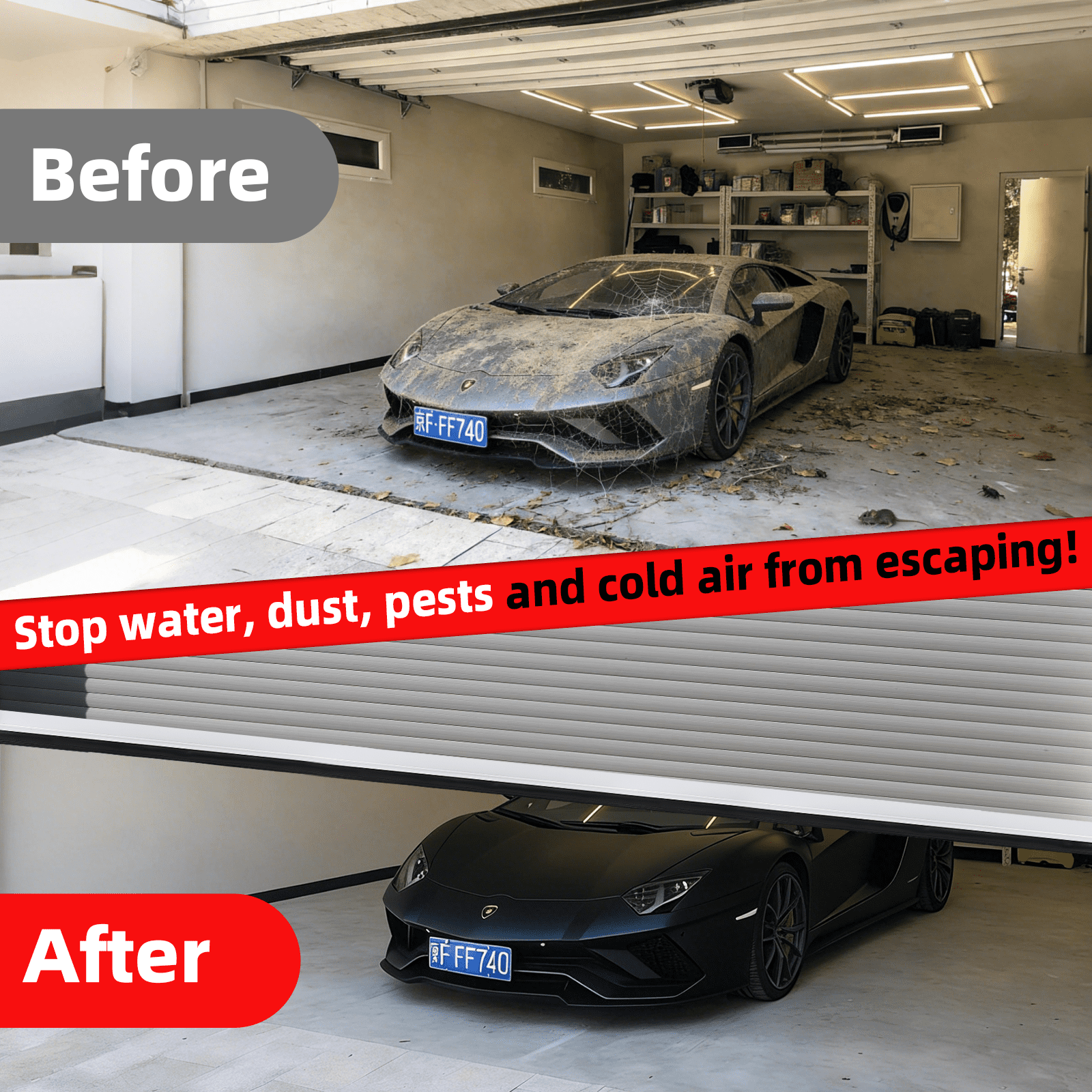 20 FT Universal Garage Door Seals Kit，Heavy Duty EPDM U+O Bottom Rubber Weatherproof Seal & Brush with Pre-drilled Aluminum Track，Universal Replacement Stops Rain, Drafts & Pests