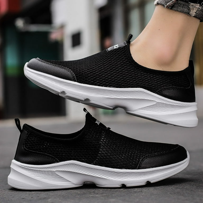 Mens Sneakers Male Men s Slip On Sneakers Under 20 Men Sports Shoes Fashionable Simple and Solid Color Summer Non Slip Thick Mesh Sneakers Black US 9 Walmart