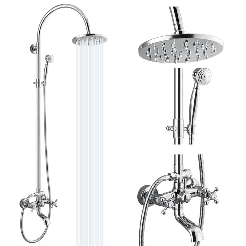 Chrome Shower Faucet System Set 8'' Rainfall Shower Head with Handheld Tub Spout 