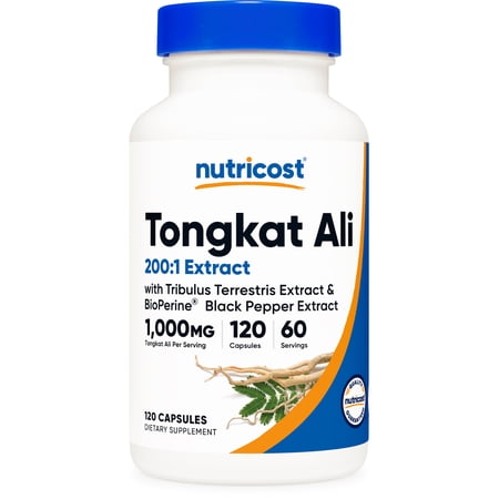 Nutricost Tongkat Ali 1,000mg 120 Capsules - with Tribulus Terrestris and BioPerine, Vegetarian Caps, Non-GMO, Gluten Free, Potent Extract