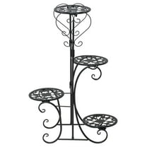Metal Plant Stand 4 Tier - Indoor Outdoor Flower Pot Holder, Black Iron Plant Shelf for Patio, Garden, Balcony, Home Decor