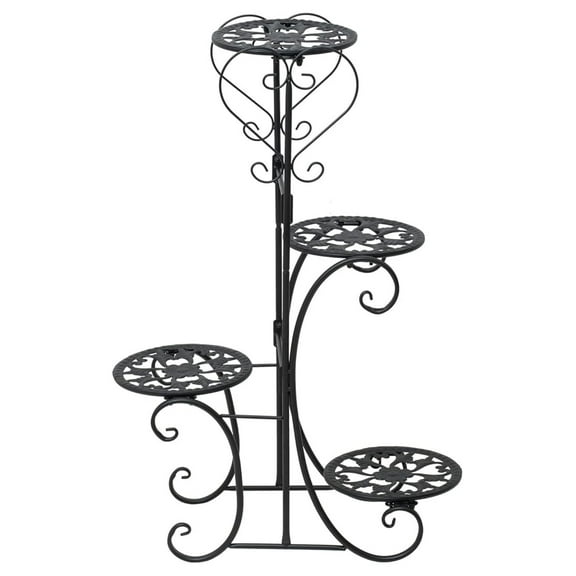Metal Plant Stand 4 Tier - Indoor Outdoor Flower Pot Holder, Black Iron Plant Shelf for Patio, Garden, Balcony, Home Decor