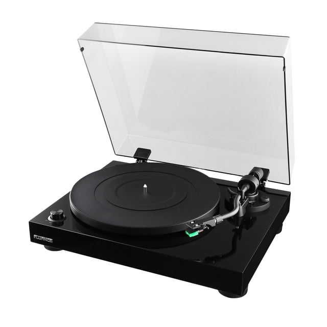 Fluance RT81 Elite Tourne-Disque Vinyle Haute Fidélité avec Cartouche Audio Technica AT95E, Entraînement par Courroie, Préampli Intégré, Contrepoids Ajustable, Socle en Bois MDF de Grande Masse - Piano Noir