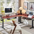 thumbnail image 7 of KeyWhat 75"X60" L Shaped Standing Desk, Electric Height Adjustable Computer Desk with Shelves & Keyboard Tray & LED Strip & Power Outlets, Dark Walnut, 7 of 7