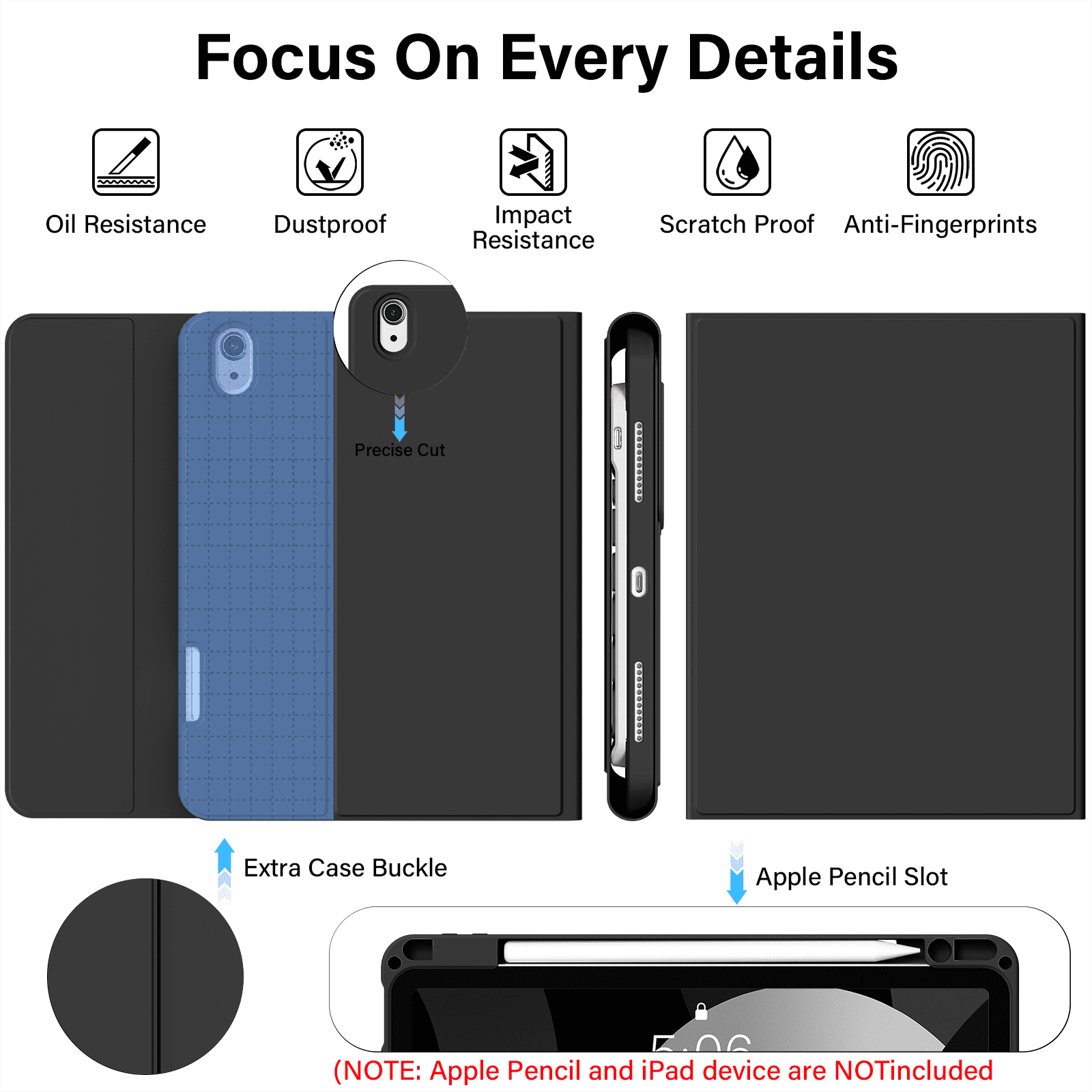 Kenke Keyboard Case iPad Air 11 Inch M3/M2 (2025/2024), iPad Air 5/4th Gen (2022/2020) 10.9 Inch, Detachable Bluetooth Keyboard Rechargeable with Right Side Pencil Holder & Groove, Balck