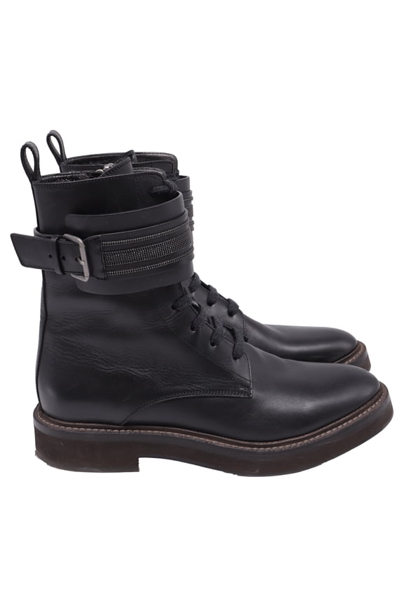 Pre-Owned Brunello Cucinelli Monili Ankle Boots in Black Leather