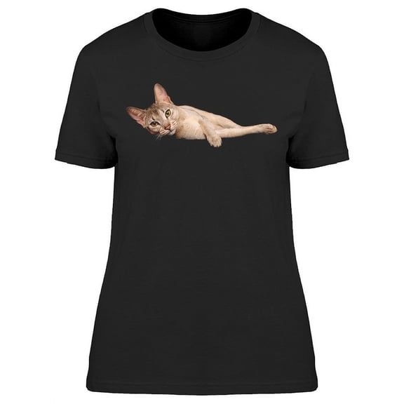 Cute Abyssinian Cat Lying T-Shirt Women -Image by Shutterstock Women T-Shirt, Female XX-Large