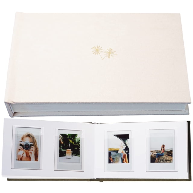 Mini álbum de fotos de tapa dura de cuero vegano de 3 pulgadas con espacio para escribir 52 bolsillos compatible con Fujifilm Instax Mini 11 9 8 7s 90 70 Mini álbum de fotos de boda (crema)