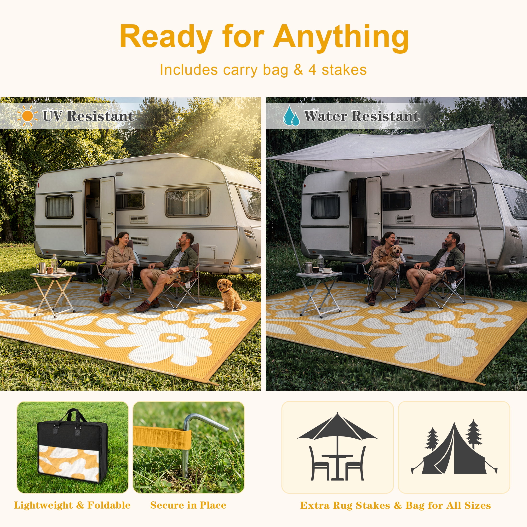 Moynesa 8'x10' Outdoor Rugs Waterproof, Plastic Straw RV Rugs for Outside, Large Portable RV Outdoor Rugs for Camping, Reversible Flower Picnic Mat for Camper Garden Tent
