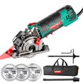 thumbnail image 1 of Mini Circular Saw, HYCHIKA Compact Circular Saw Tile Saw with 3 Saw Blades 4A Pure Copper Motor, 3-3/8?4500RPM Ideal for Wood, Soft Metal, Tile and Plastic Cuts, Laser Guide, Scale Ruler, 1 of 5