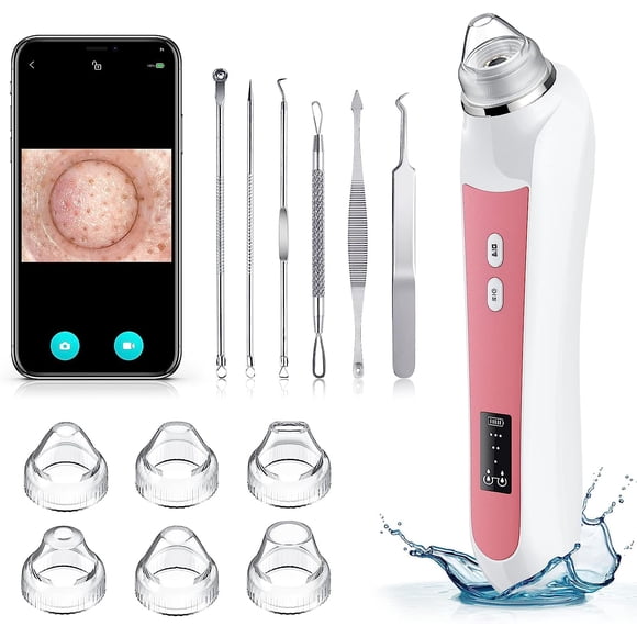 Blackhead Remover Vacuum USB Interface Type Pore Vacuum Black Head Extractions Tool with Camerafor Men and Women Pore Cleaner 3 Adjustment Modes & 6 Suction Heads(Light Pink)