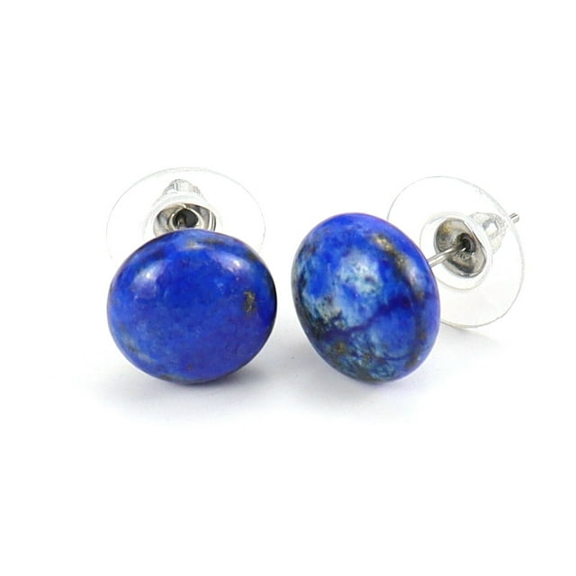 Nvzi Pendientes de piedra natural personalizados, pendientes de cuentas de pan de piedra de cristal natural Pendientes de cuentas de Mantou de cristal de temperamento simple (azul)