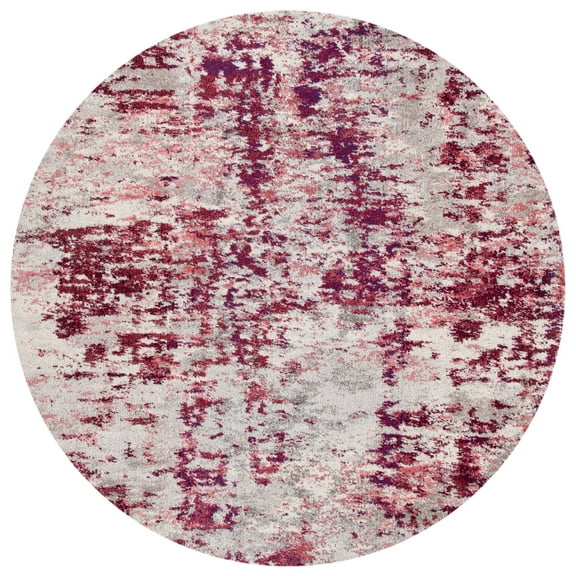 SAFAVIEH Madison Flowers Vintage Abstract Area Rug, Beige/Wine, 6'7" x 6'7" Round