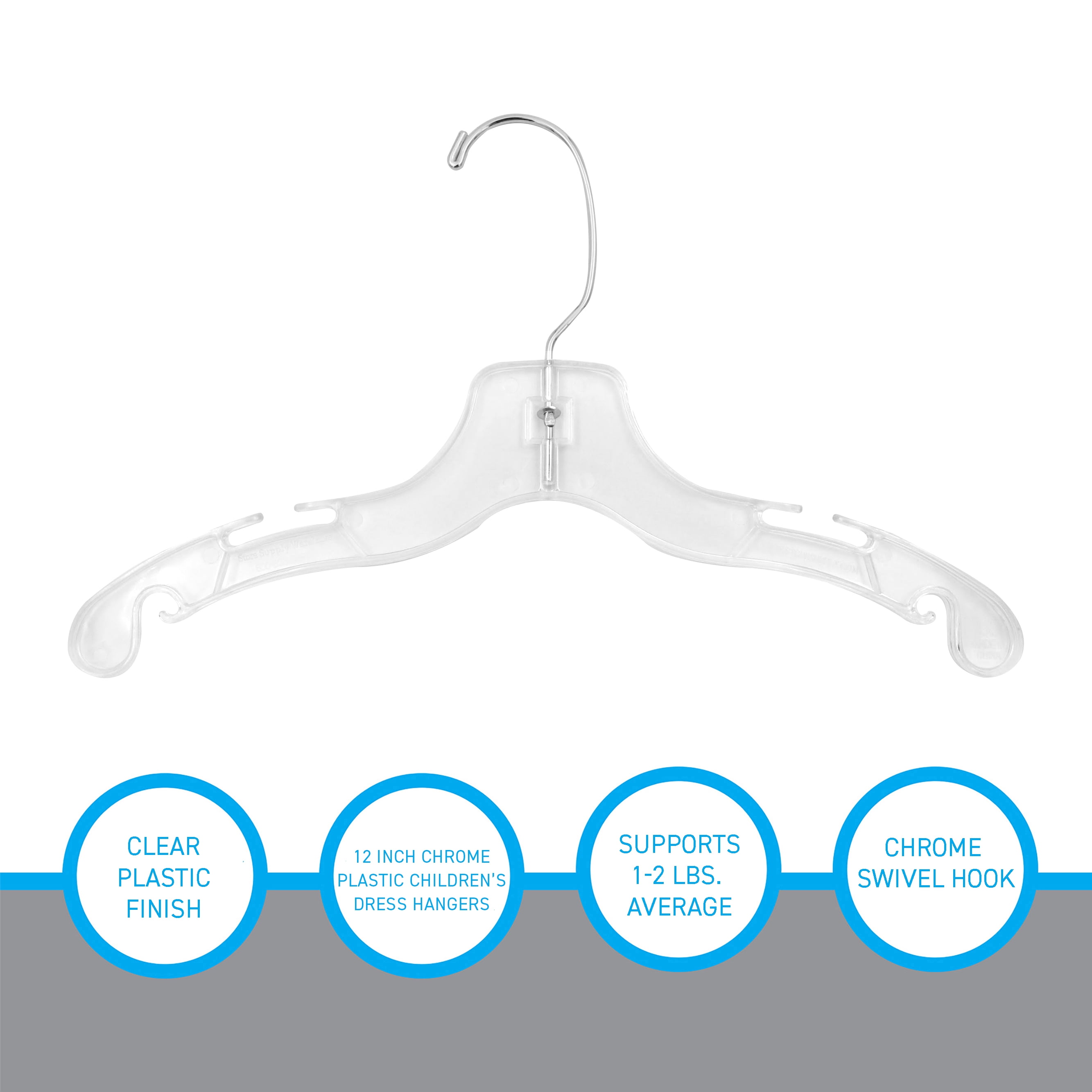 SSWBasics 12" Children's Plastic Hangers - Case of 100 - Clear Plastic Hangers with Swivel