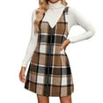 thumbnail image 2 of Women's Pinafore Dress Plaid V-Neck Sleeveless Zip Front Jumper Casual Midi Dress for Fall Winter Daily Wear,Brown,L, 2 of 8