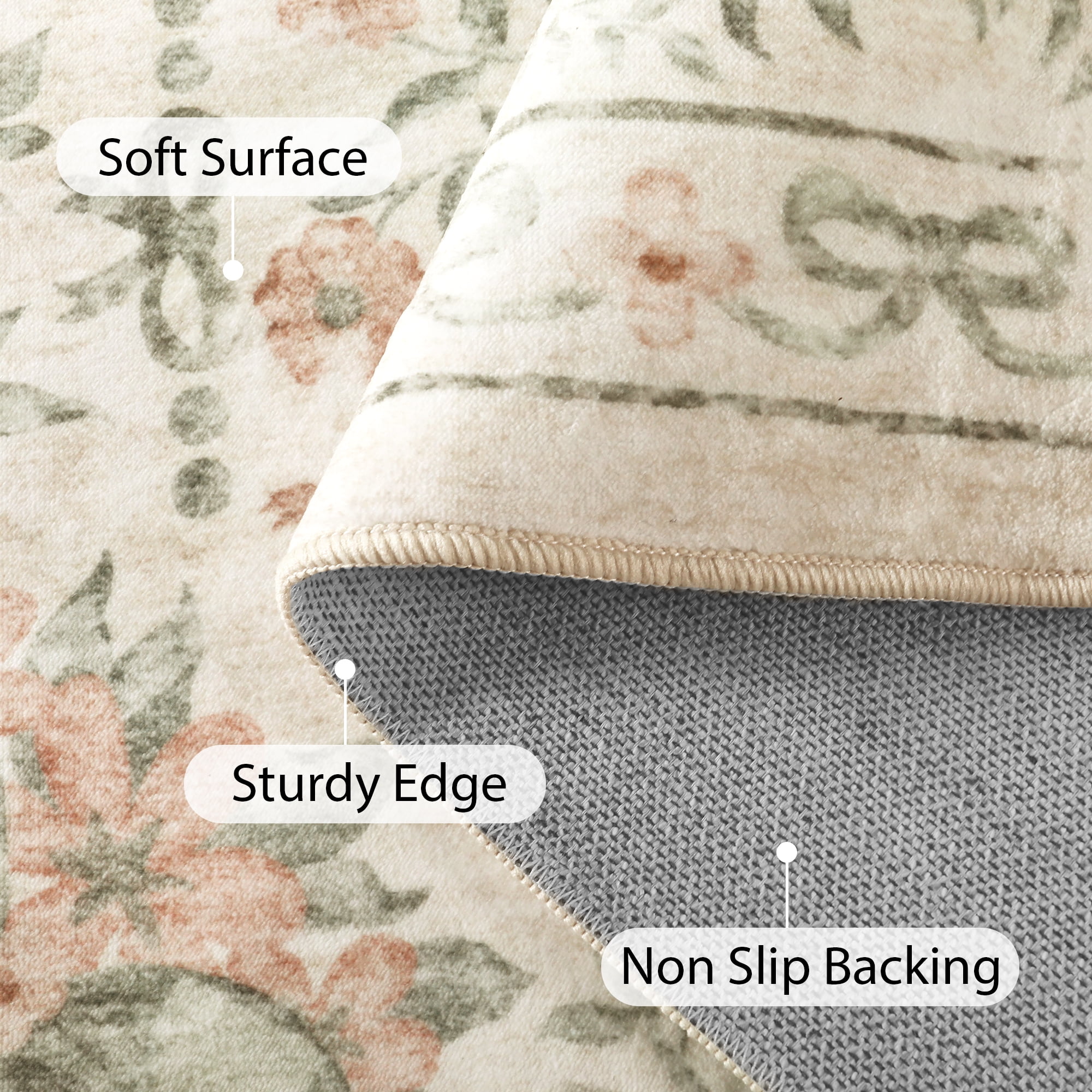 Lahome Washable 8'x10' Area Rug, Beige Floral Bow Print Rugs for Living Room, Non-Slip Ultra-Thin Soft Boho Neutral Carpet for Bedroom Kids Nursery Dorm, Large Mat, Beige