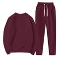thumbnail image 5 of YOIAVAIOY Women Solid Casual Tracksuit Drawstring Waist Pants and Crew Neck Sweatshirt Matching Set 2 Piece Athletic Gym Sweat Suit Wine M, 5 of 7