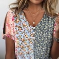 thumbnail image 3 of Mujer Verano Top Hombro Frío Manga Corta Estampado Floral Cuello En V Botón Camiseta para Mujer Gris M, 3 of 5