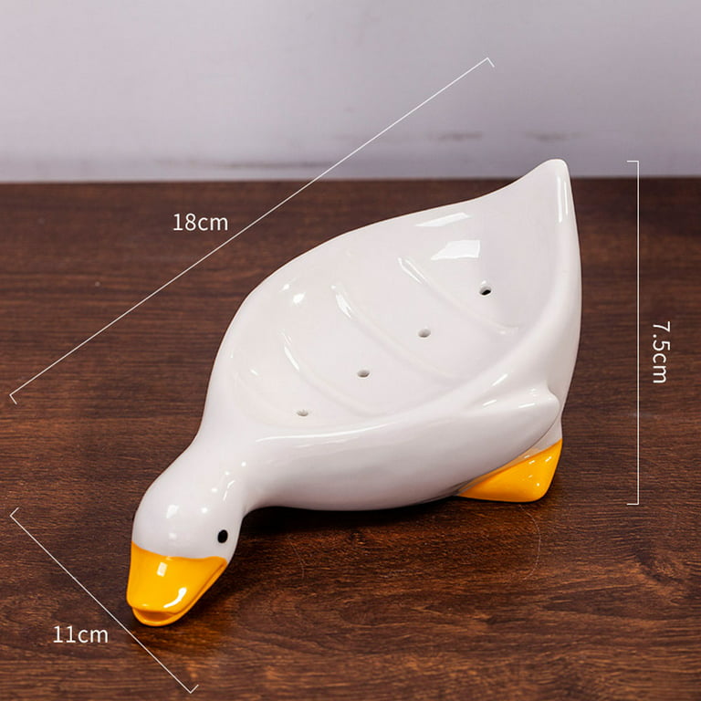 Ceramic Duck Soap Dish Self Draining Soap Tray Duck Mouth Drainage Soap Box  Soap Holder for Shower Bathroom Kitchen Easy to Clean Keeps Soap Dry