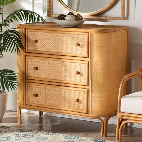 bali & pari Radenza Boho Storage Cabinet, 3-Drawer, Light Honey