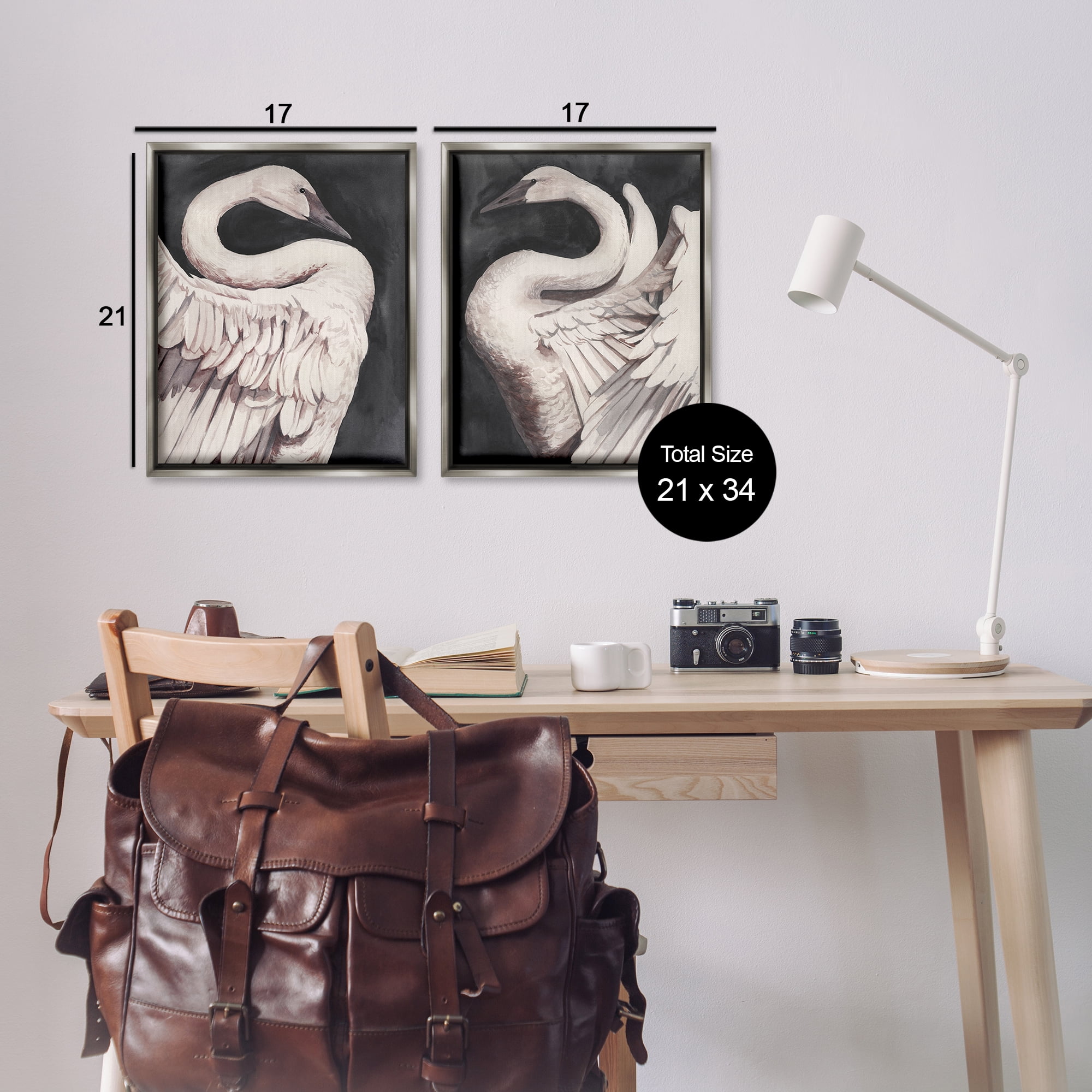 Stupell Industries Swans Taking Flight Animals Painting Gray Floater Framed Canvas Art Print Wall Art, 17 x 21, Set of 2