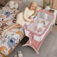 thumbnail image 2 of Costway Height Adjustable Bedside Sleeper Baby Crib with Storage Bag Pink, 2 of 9
