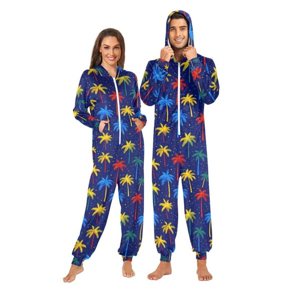 joogoo Cartoon Palm Trees Unisex Adults Onesies Pajamas Jumpsuits L
