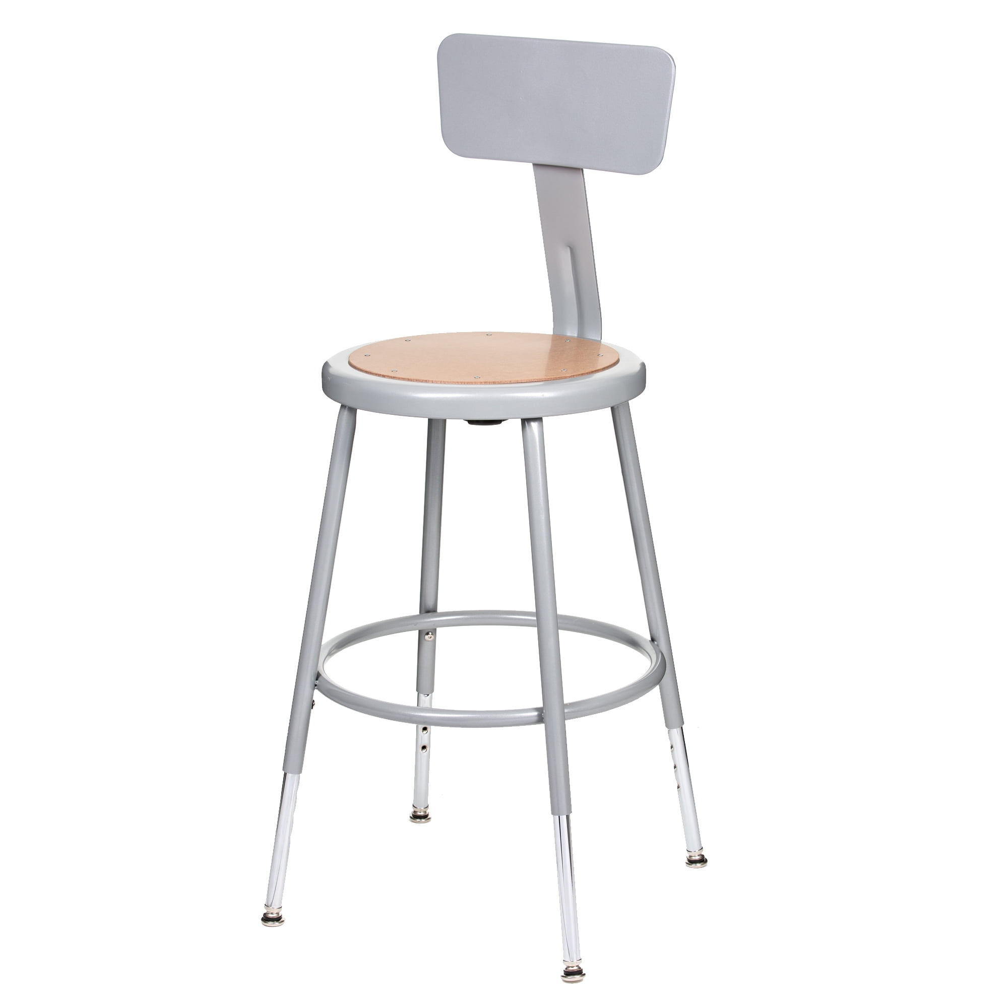 Hampden Furnishings Flynn 19-27" Adjustable Masonite/Steel Stool with Backrest, Grey, 2 PK