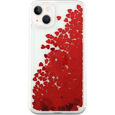 IPhone 14 6.1'' Liquid Floating Case, Quicksand Flowing Bling Glitter Sparkle Luxury Pretty TPU Bumper Heavy Duty Cute Love Heart Shockproof Case for Apple iPhone 14 6.1 inch 2022 (Red)