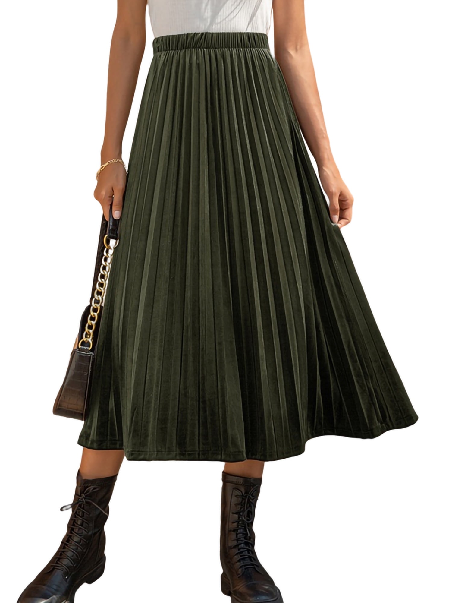 Flared Pleated Long Maxi Skirts Dress 