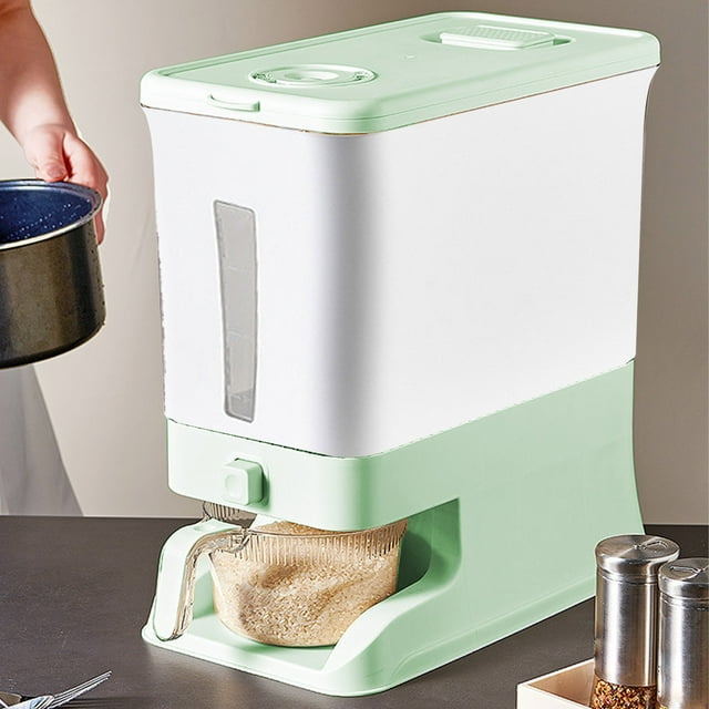 TIMIFIS Pot de Rangement Seau à Riz Boîte Ménagère Scellée Grande Capacité Anti-Insectes Anti-Humidité Farine Divers Grains Presse Réservoir de Stockage Libération de Grains en un Clic avec Tasse à Riz Gadgets de Cuisine