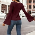 thumbnail image 4 of Lenpel Women's Lightweight Sweaters Trendy Crew Neck Ribbed Knit Bell Long Sleeve Shirts Soft Casual Blouses(Wine,X-Large), 4 of 5