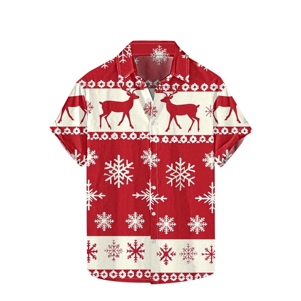Hombres de Manga Larga, Navidad Impresa Turndown Collar Blusa, Casual Moda Botón Camisa para las Vacaciones