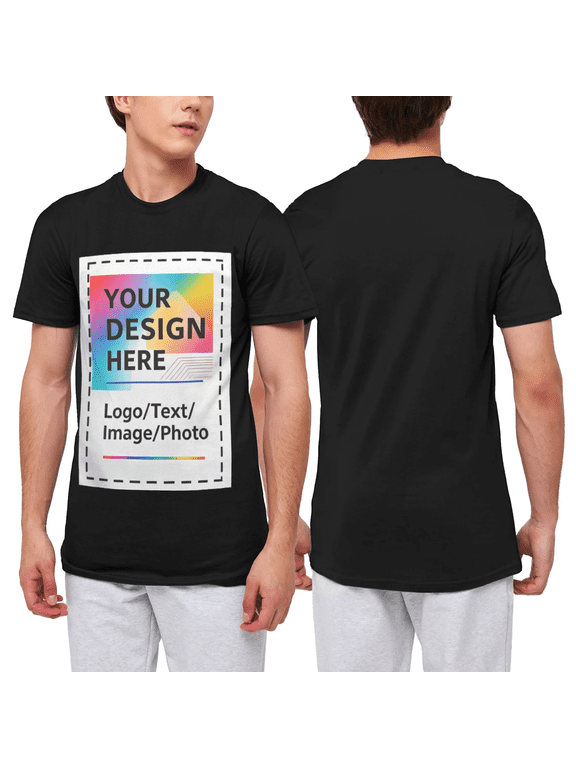 Custom T Shirts with Photo/Logo/Text - Midweight Personalized Comfort Cotton Tee for Men Women Design Your Own Shirt Front & Back Print