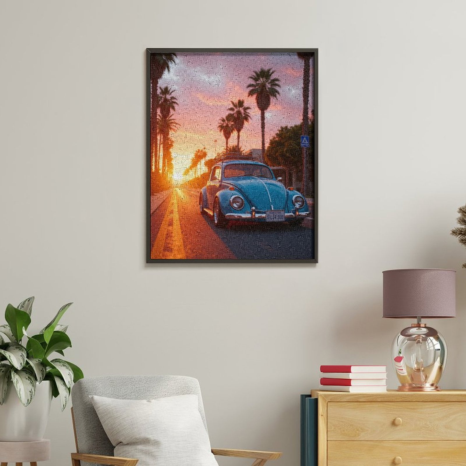 Paint by Numbers Kit for Adults, Classic Car Sunset Palms Paint by Numbers, Easy Paint by Numbers Kit for Adults Beginner, DIY Adult Paint by Number Kits on Canvas, Home Decor