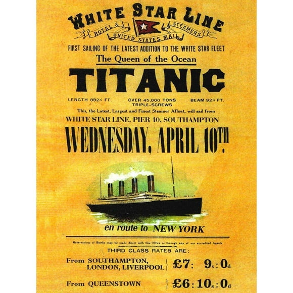 Wee Blue Coo Transport de Voyage Liner Océan Titanic Reine Étoile Blanche Impression Murale Non Encadrée Affiche Décoration Maison Premium