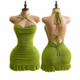 thumbnail image 3 of RDKTPXZ Women's Ruched Halter Mini Dress, Backless Bodycon Ruffle Hem Party Dress, 3 of 6
