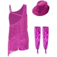 thumbnail image 2 of TiaoBug Kids Girls Shiny Tassel Latin Dance Dress Salsa Rumba Tango Outfits with Gloves Hat Set Hot Pink 14, 2 of 5