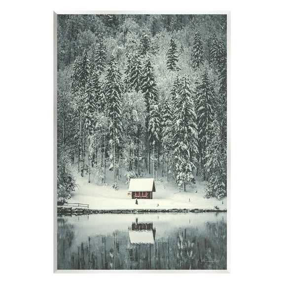 Snowy Woodland Hut Reflection Landscape Painting Unframed Art Print Wall Art