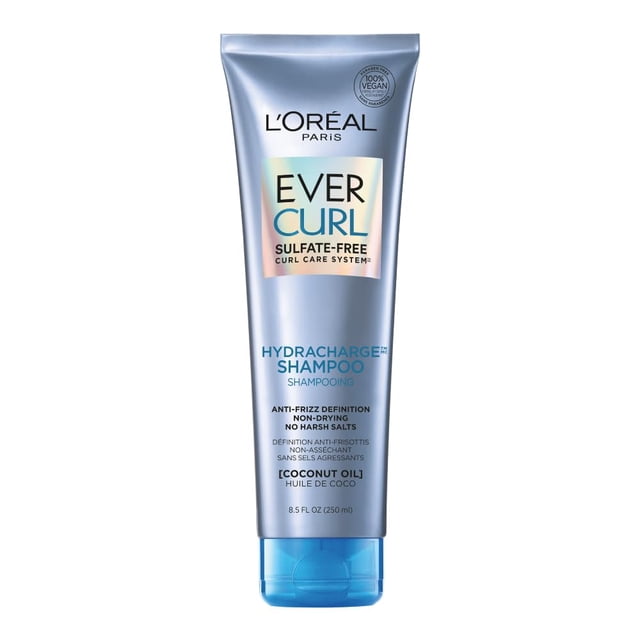 L’Oréal Paris Shampoo con aceite de coco Ever Curl, controla el frizz y nutre tus rizos para todo tipo de pelo teñido, sin Sulfatos, 250ml