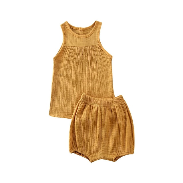 xiaxaixu Ensemble Débardeur Sans Manches en Coton et Lin pour Bébés Filles Garçons + Mini Shorts