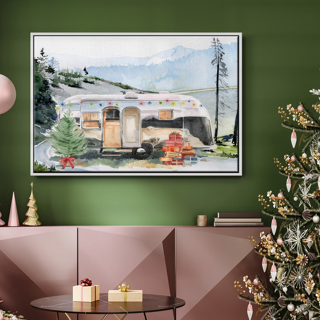 Holiday Vacation I - Framed Gallery Wrapped Holiday Canvas - 27 x 41 - White Frame