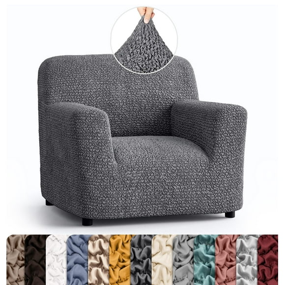 PAULATO BY GA.I.CO. Chair Cover - Armchair Cover - Armchair Slipcover - Soft Fabric Slipcover - 1-Piece Form Fit Stretch Stylish Furniture Protector - Microfibra Collection - Dark Grey (Chair)