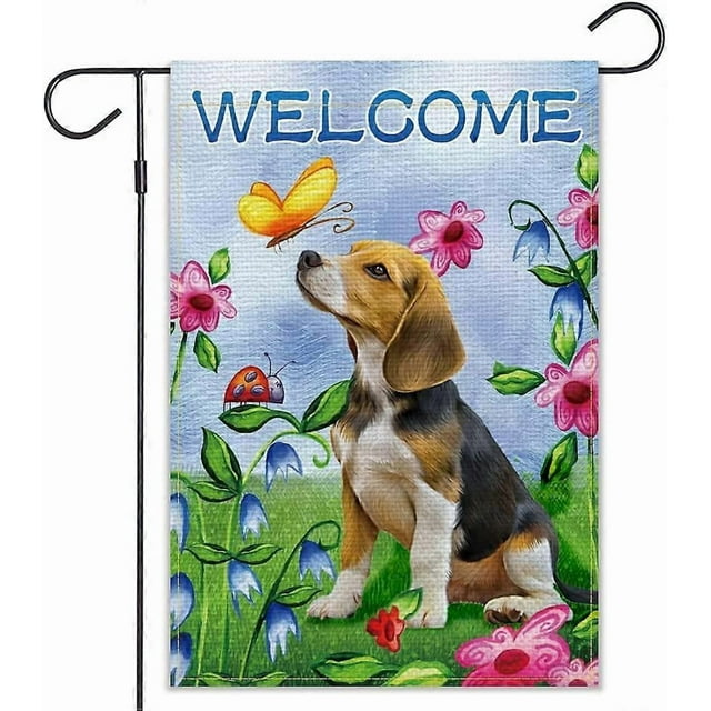 Welcome Dog Garden Flag Vertical Double Sided Burlap Flower Summer Yard Outdoor Decor Home Decor (12.5 x 18, Welcome Dog)