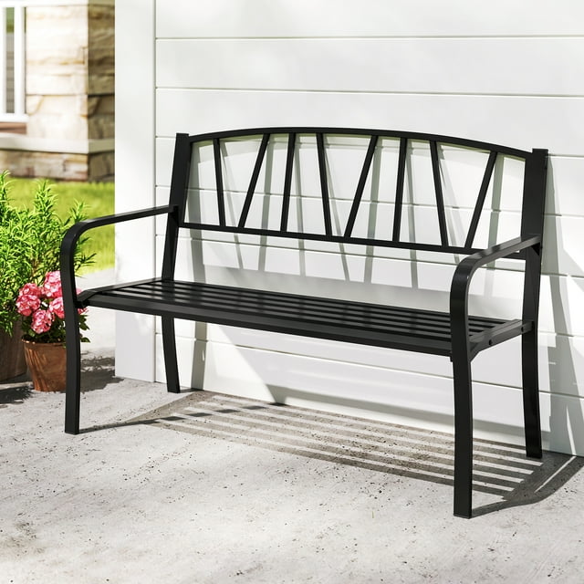 Gymax 50.5'' Patio Metal Bench w/ Curved Armrests & Minimalist Backrest for Backyard