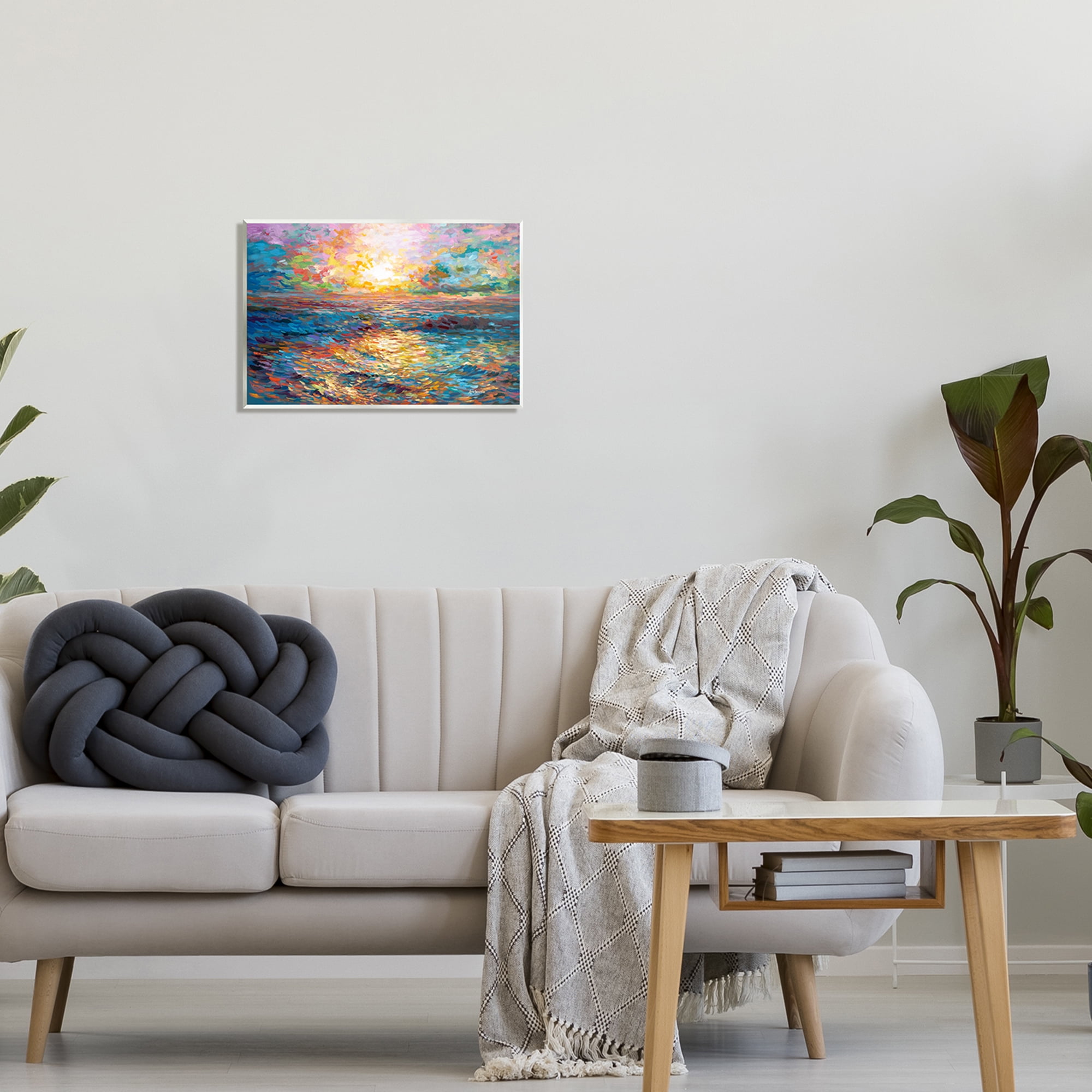 Stupell Industries Sunset in Mykonos Beach Landscape Painting Unframed Art Print Wall Art, 19 x 13
