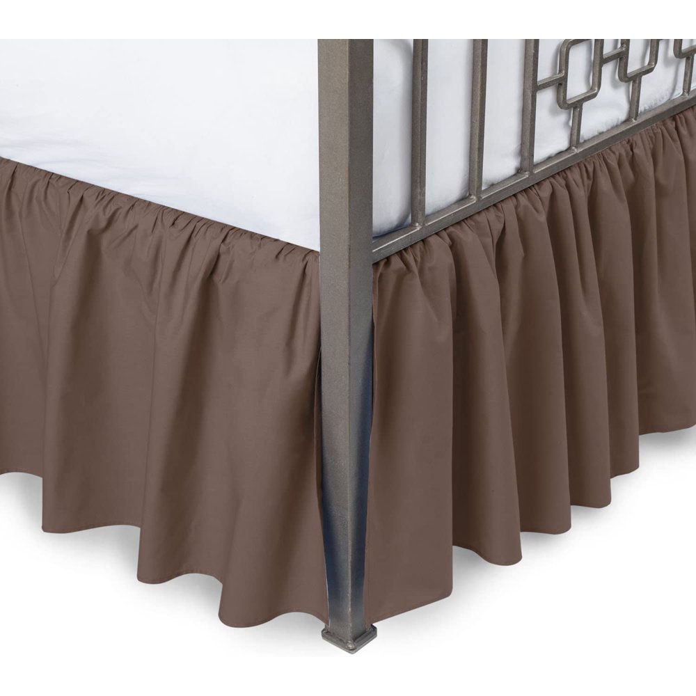 Ruffled Bed Skirt with Split Corners Day Bed, Brown, 14" Drop