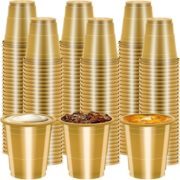 chalian 300 Pack 2oz Plastic Shot Glasses - Disposable Shot Glasses Mini Shot Cups for Wedding, Holiday, Party, 2 oz Shot Cups for Beer, Vodka, Whiskey, Tequila, Snacks (Gold)