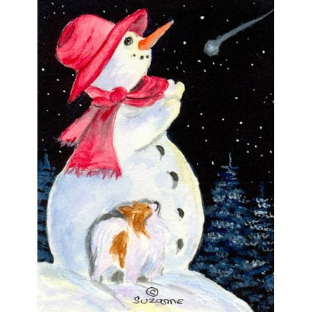 Caroline's Treasures Snowman with Papillon House Vertical Flag