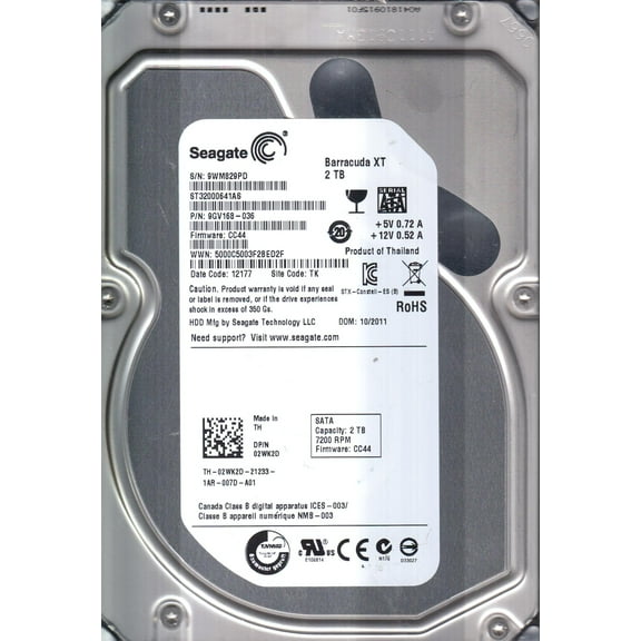 ST32000641AS, 9WM, TK, PN 9GV168-036, FW CC44, Seagate 2TB SATA 3.5 Hard Drive